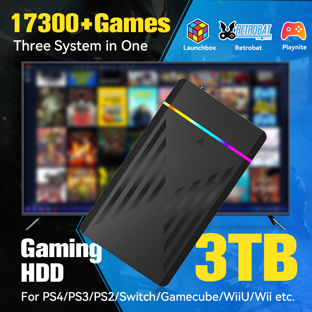 Retro Gaming Monitor - 3 تيرابايت محمول للألعاب HDD LaunchBox/Retrobat/Playnite