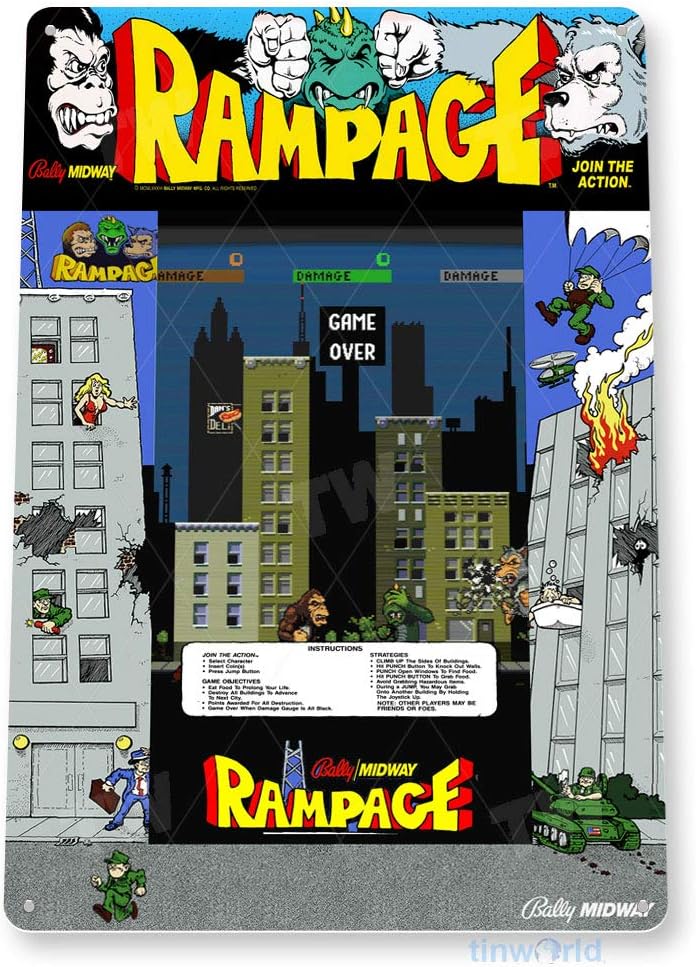 TIN SIGN Rampage Arcade Sign G - مراجعة Retro Gaming Shop وسعره